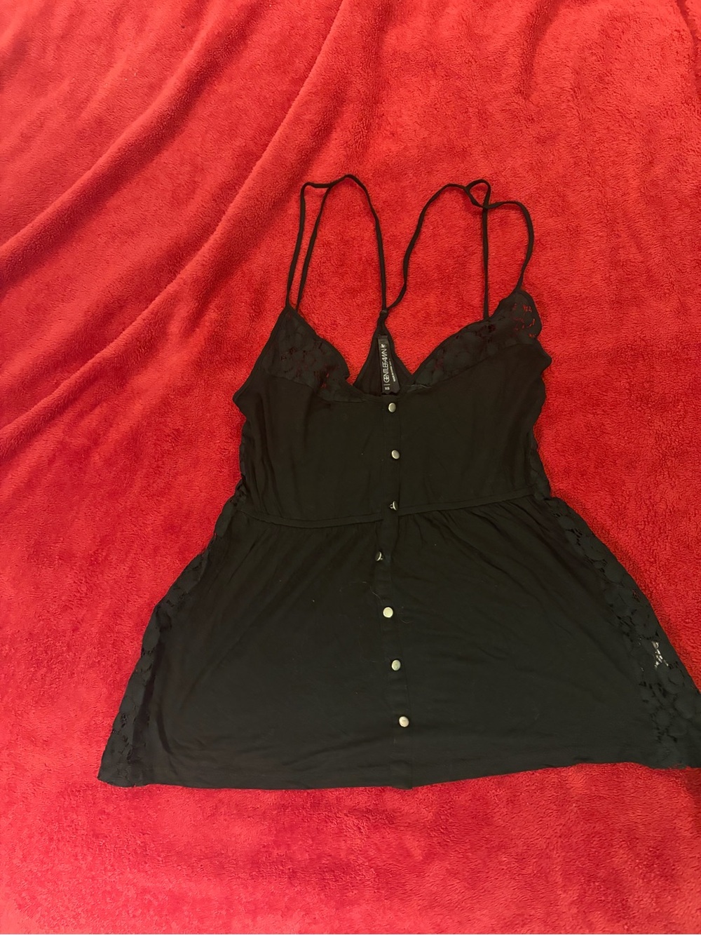 Gentle Fawn Black Lace-Trim Button-Front Chemise